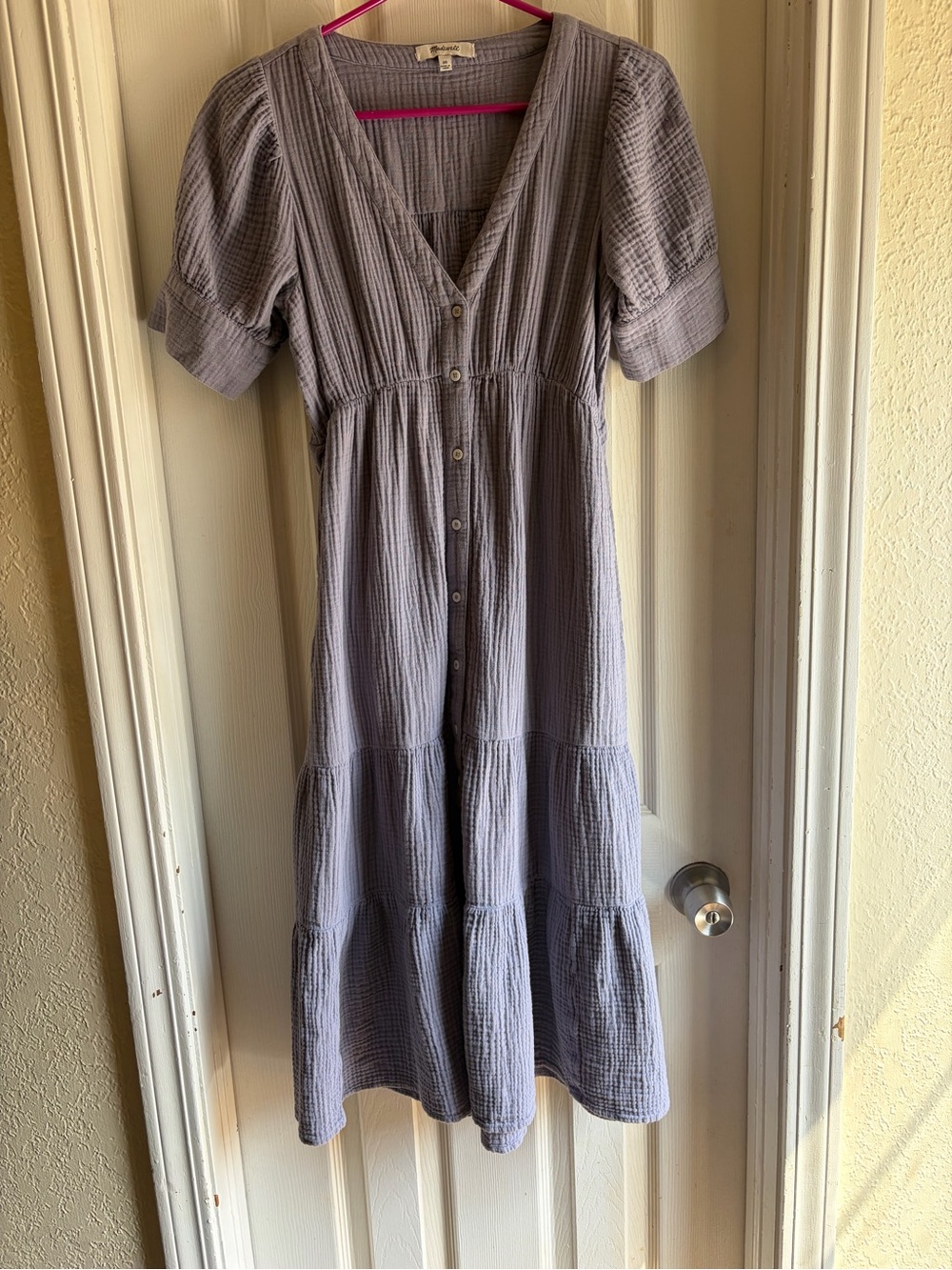 Madewell Button-Front Lavender Tiered Midi Dress